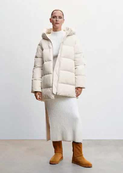 Hood quilted coat off white - Woman - XXS - MANGO