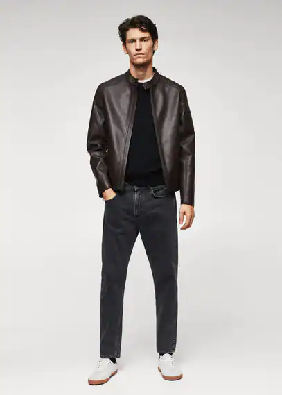 Faux-leather biker jacket cognac - Man - M - MANGO MAN