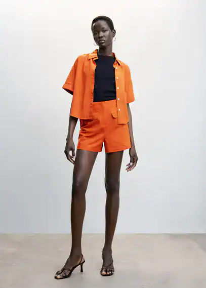 Linen shorts with pockets orange - Woman - L - MANGO