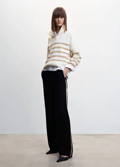 Striped sweater with zip sand - Woman - M - MANGO