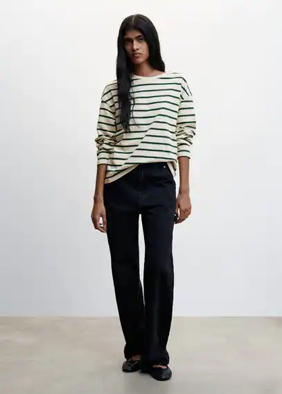 Striped cotton-blend sweatshirt off white - Woman - L - MANGO