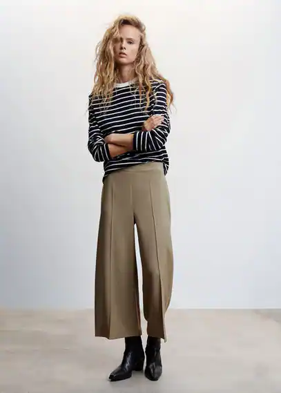 High-waist palazzo trousers khaki - Woman - XXS - MANGO