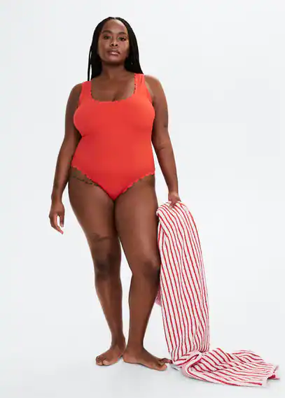 Scallop-textured swimsuit red - Woman - XXL - MANGO