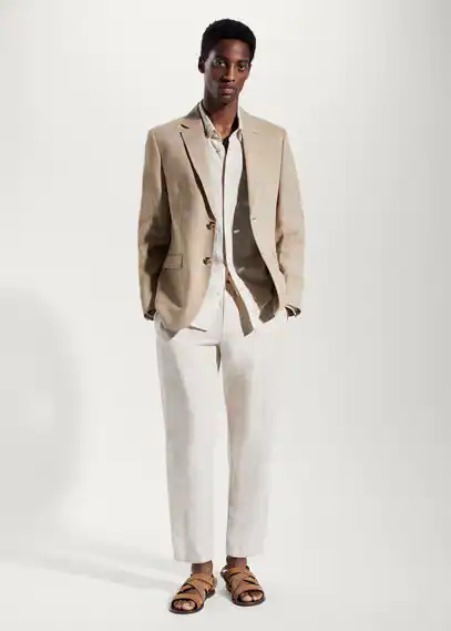 100% linen slim fit blazer beige - Man - 40 - MANGO MAN