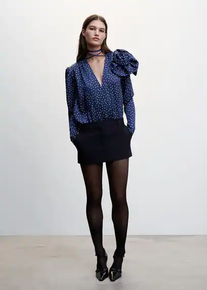 Satin blouse with flower polka dots blue - Woman - 12 - MANGO