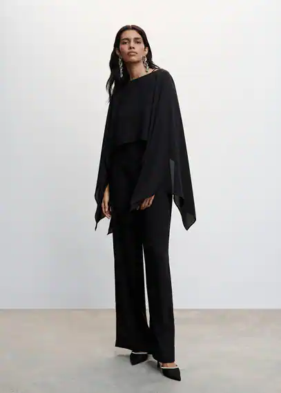 Flowing cape blouse black - Woman - One size - MANGO