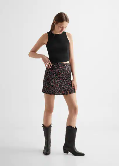 Printed miniskirt black - Teenage girl - XS - MANGO TEEN