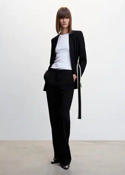 Belt suit blazer black - Woman - S - MANGO