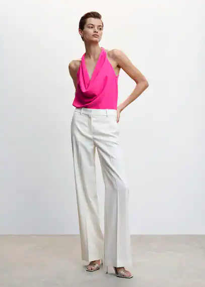 Draped neck blouse fuchsia - Woman - 6 - MANGO