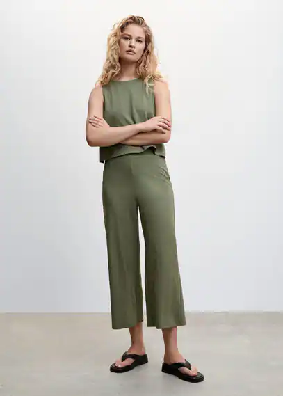 Side slit top khaki - Woman - XXS - MANGO