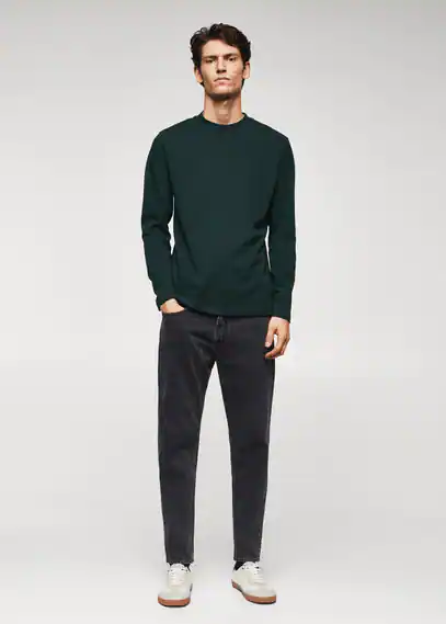 Long sleeve cotton t-shirt dark green - Man - S - MANGO MAN