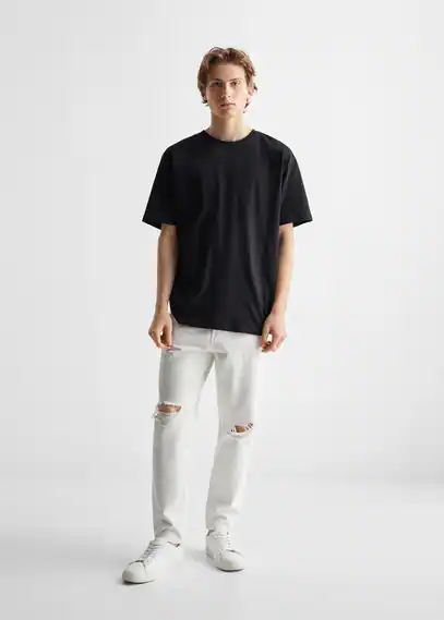 Basic oversized cotton t-shirt black - Teenage boy - S - MANGO TEEN