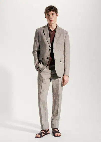 Blazer suit 100% linen beige - Man - 40 - MANGO MAN