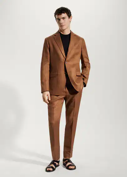 100% linen slim-fit suit jacket brown - Man - 38 - MANGO MAN