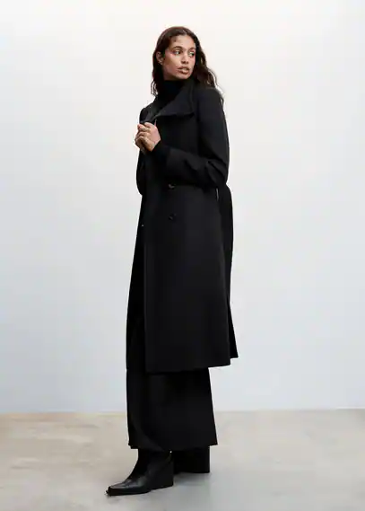 Woollen coat with belt black - Woman - XXL - MANGO