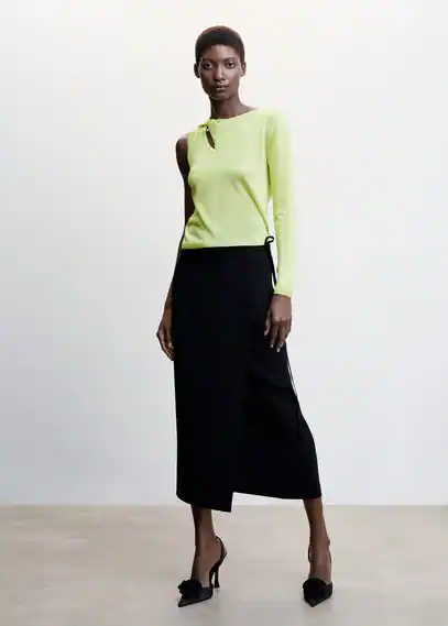 Asymmetrical fine-knit sweater lime - Woman - XL - MANGO