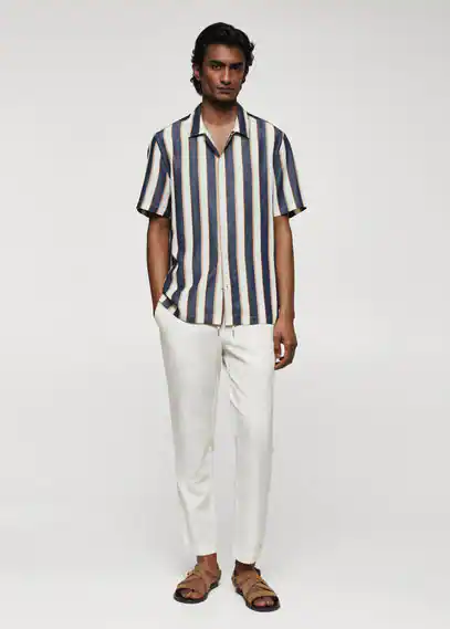 Short sleeve striped shirt dark navy - Man - M - MANGO MAN