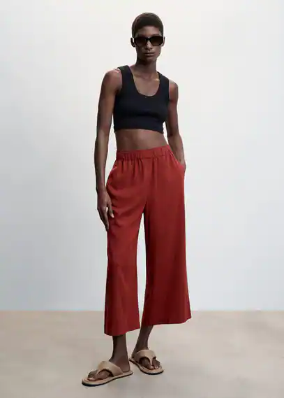 Linen-blend culotte trousers burnt orange - Woman - XS - MANGO