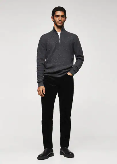 Wool zip neck jumper dark heather grey - Man - S - MANGO MAN