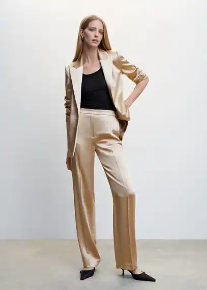 Satin trousers with elastic waist beige - Woman - XXS - MANGO