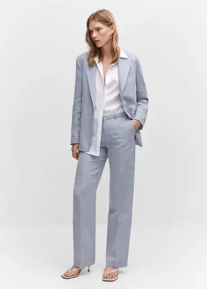 Textured linnen trousers sky blue - Woman - 12 - MANGO