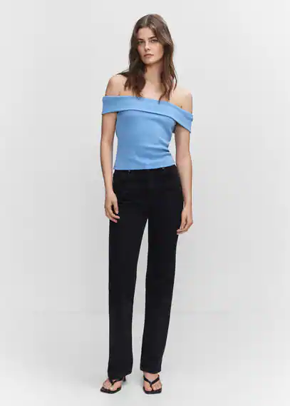 Off-shoulder top sky blue - Woman - XS - MANGO