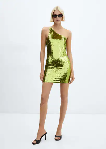 Asymmetric sequin dress green - Woman - 12 - MANGO