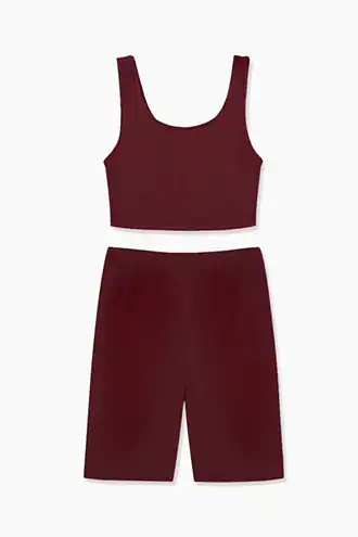 Forever 21 Crop Top & Biker Shorts Set , Burgundy