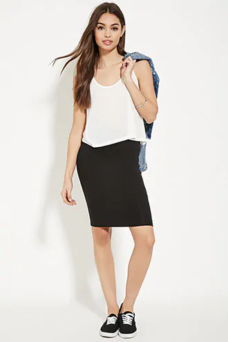 Forever 21 Cotton-Blend Pencil Skirt , Black