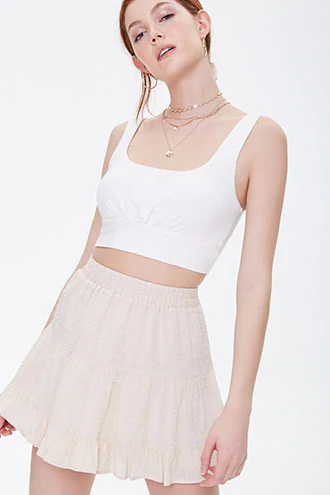 Forever 21 Clip Dot Tiered Mini Skirt , Beige