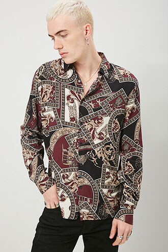 Classic Baroque Shirt at Forever 21 , Burgundy/multi