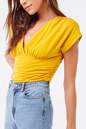 Forever 21 Ruched Cap Sleeve Top , Mustard