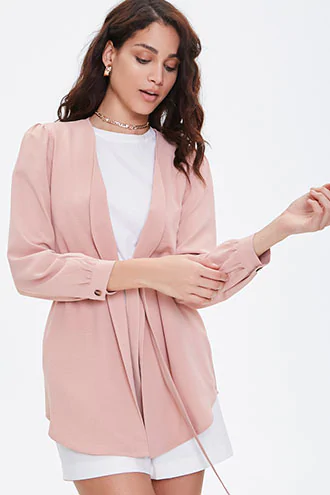 Forever 21 Longline Open-Front Blazer , Blush