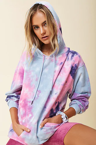 Forever 21 Tie-Dye Longline Hoodie , Purple/multi