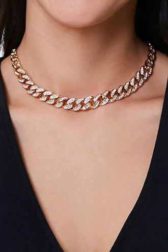 Forever 21 Rhinestone Curb Chain Necklace , Gold/clear