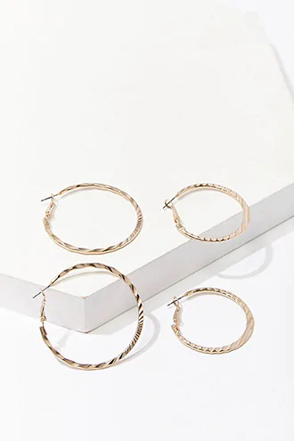 Forever 21 Textured Hoop Earrings Set , Gold