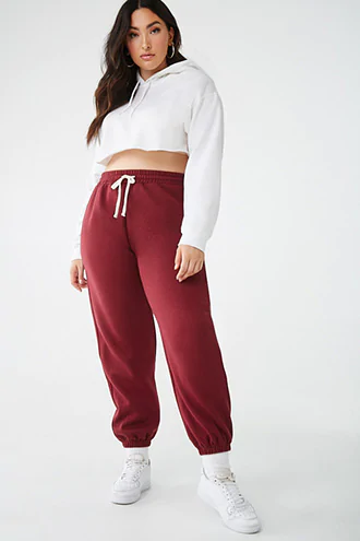 Forever 21 Plus Size Fleece Joggers , Burgundy