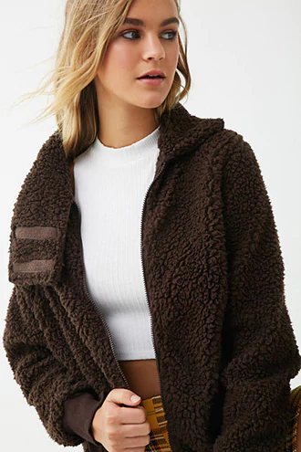 Forever 21 Faux Shearling Zip-Front Jacket , Brown