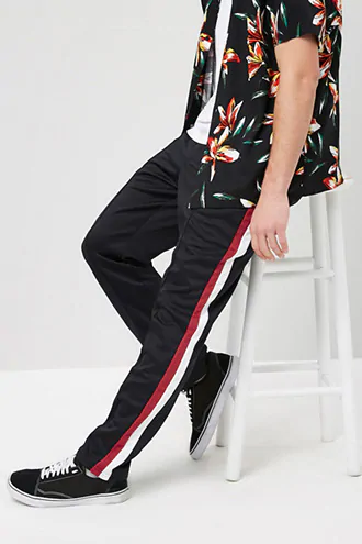 Side-Striped Track Pants at Forever 21 , Black/white