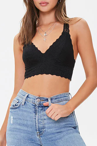 Forever 21 Scalloped Floral Lace Bralette , Black