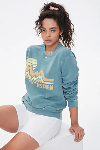 Forever 21 Fleece Aspen Graphic Sweatshirt , Teal/multi