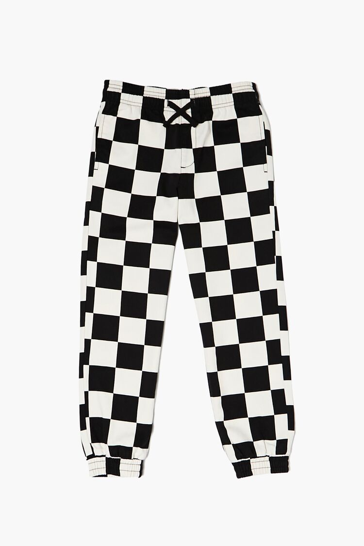 Women Kids Checkered Joggers (Girls + Boys) in Black/White,  7/8