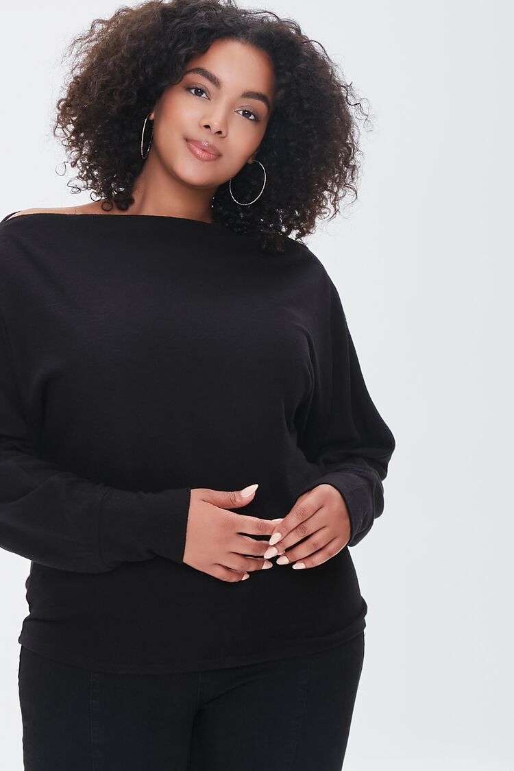 Women Dolman-Sleeve Top in Black,  1X