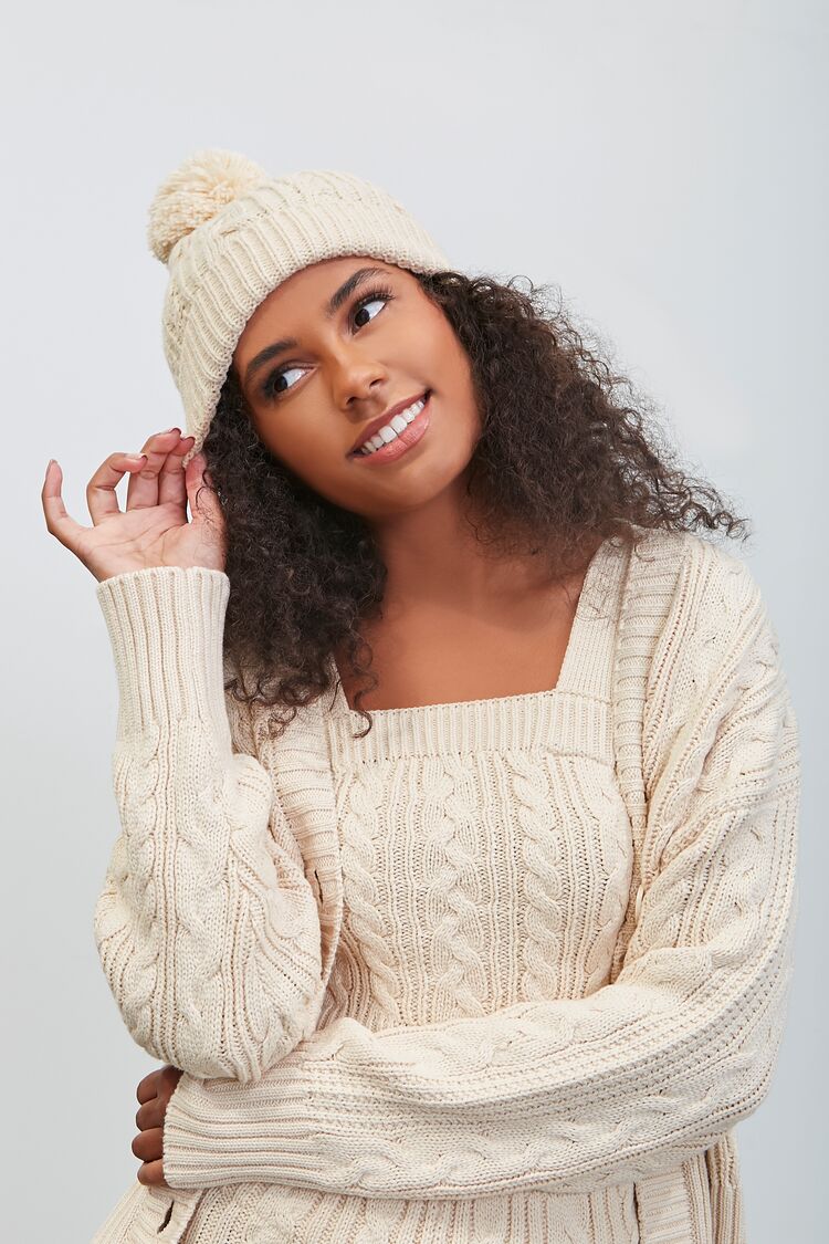 Women Pantone Pom Pom Beanie in Sand