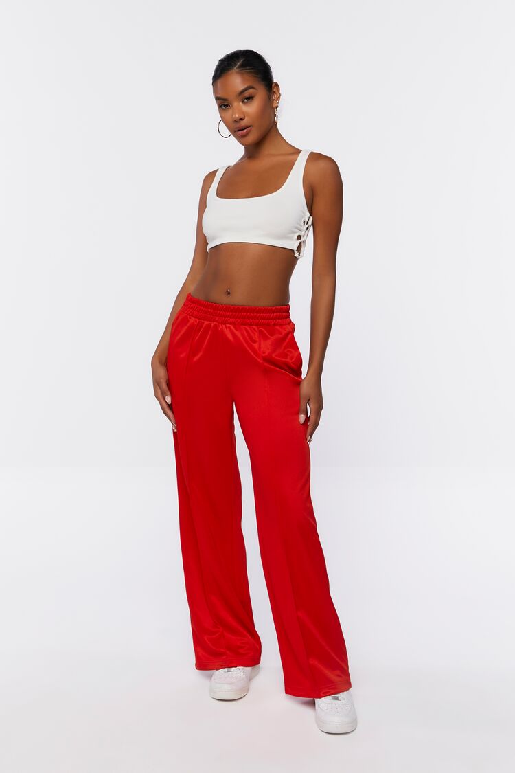 Women Wide-Leg Mid-Rise Pants in High Risk Red,  XL