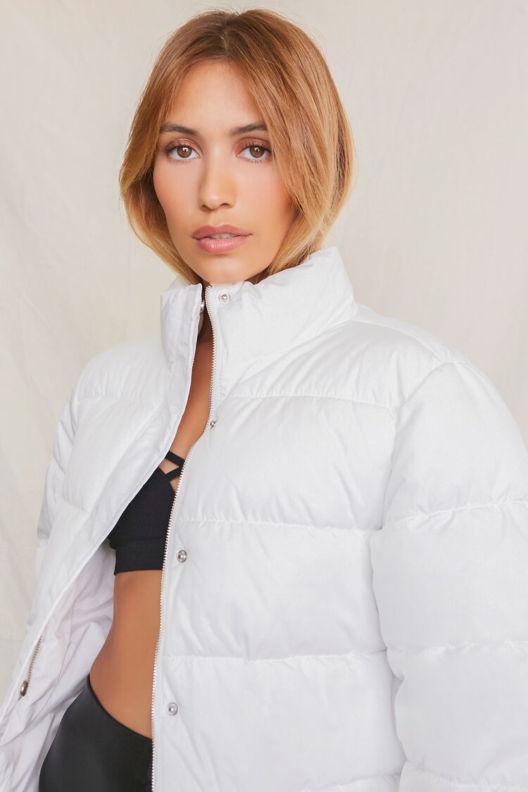 Women Toggle Drawstring Puffer Jacket in Ivory Medium