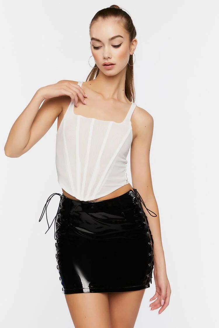 Women's Faux Patent Leather Mini Skirt in Black Small