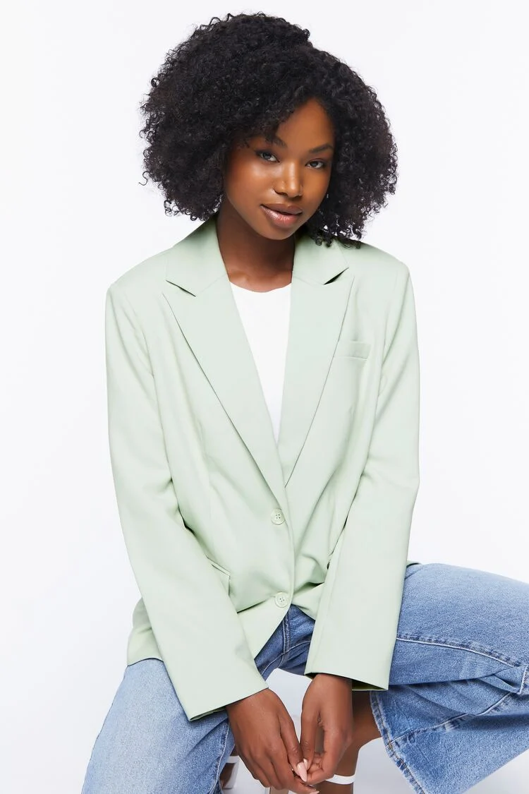 Women's Peak Lapel Single-Breasted Blazer in Sage Medium