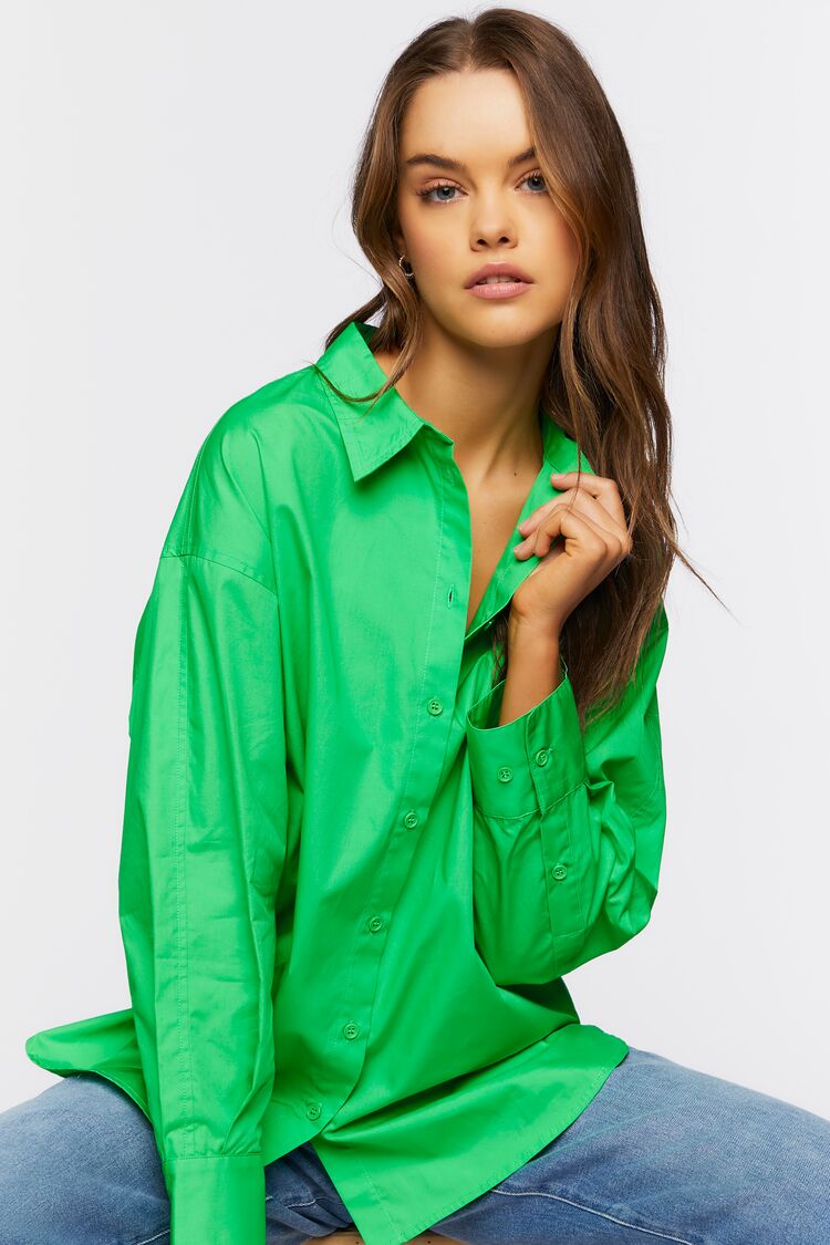 Women Overd Poplin Shirt in Green Haze Small