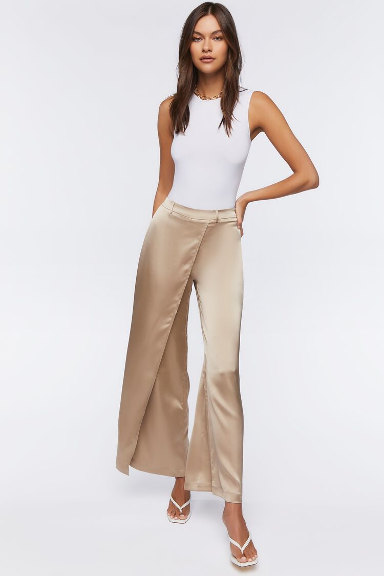 Women's Satin Wide-Leg Pants in Goat Medium